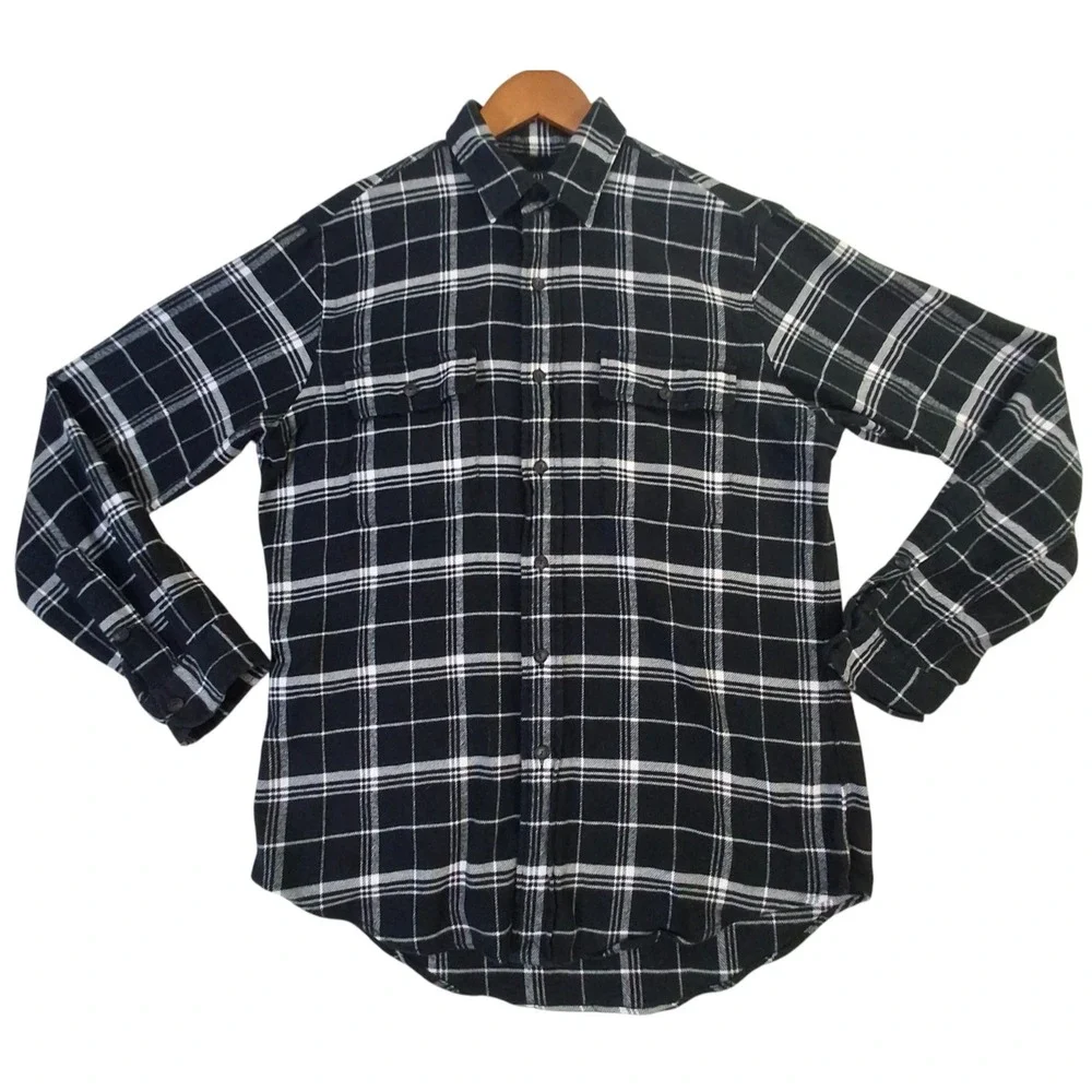 Polo Ralph Lauren Shirt Mens Medium Black Plaid Flannel Button Front Long Sleeve